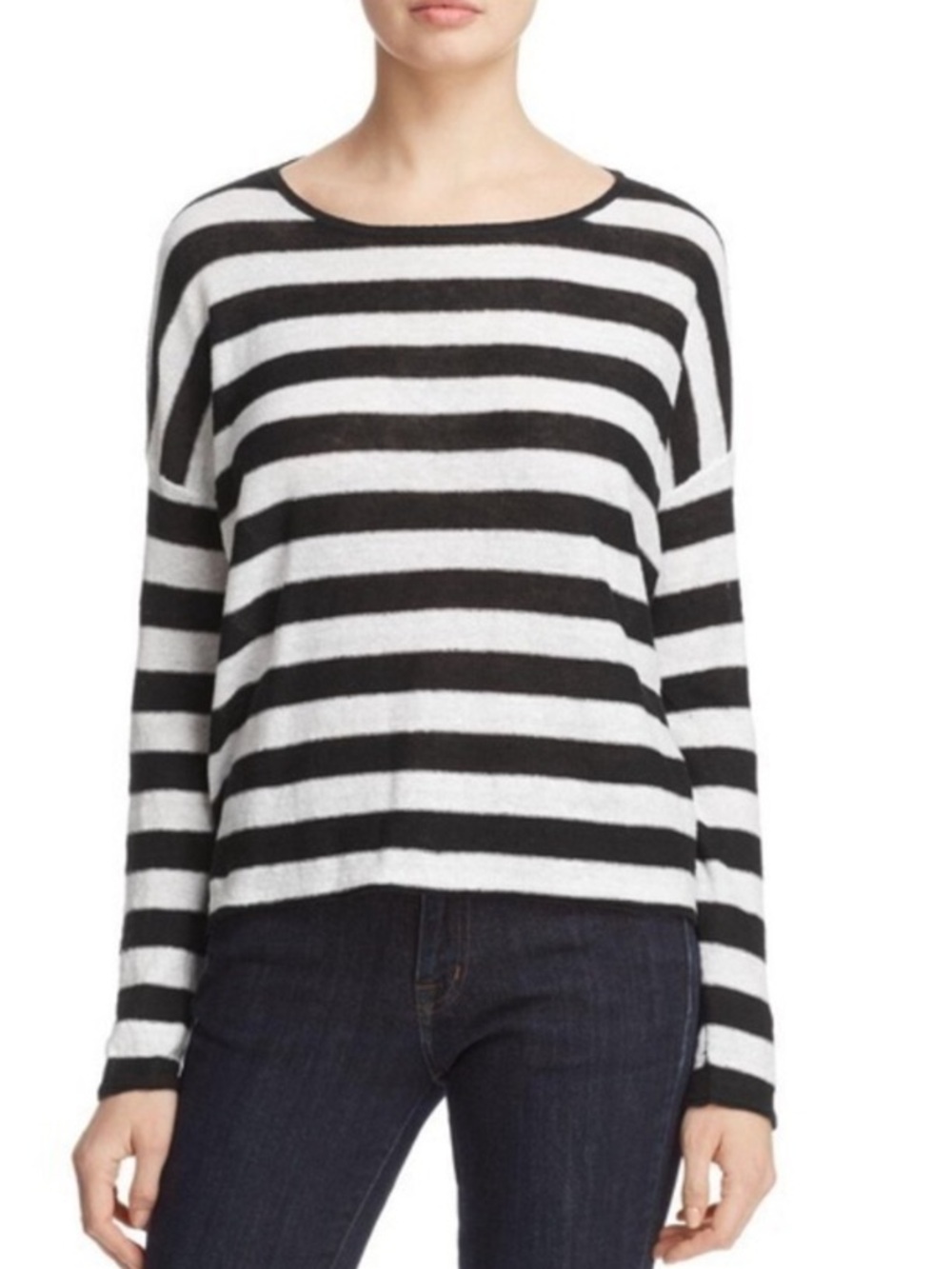 Eileen Fisher Organic Linen Striped Sweater, Lightweight, Lagenlook, Nautical